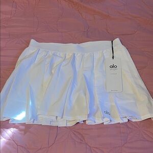 ALO Yoga White Pleated Tennis Skirt with Built-In Shorts